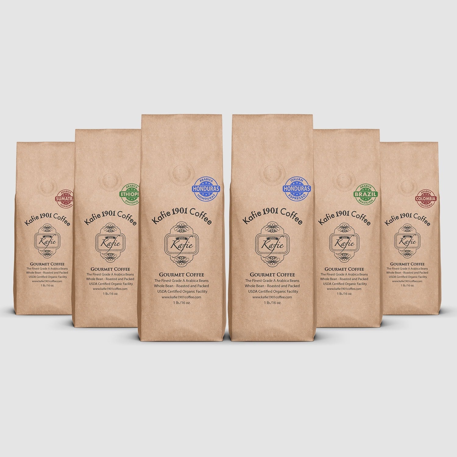 Kafie 1901 gourmet coffee lineup — pair your Sweet Tip with the house roasts