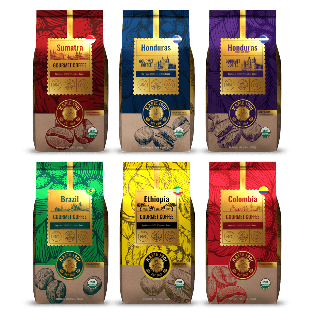 Kafie 1901 Coffee Connoisseurs Sampler — six single-origin whole bean coffees