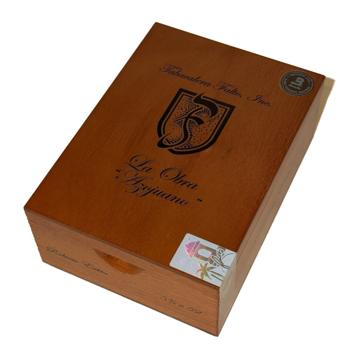 Closed Falto La Obra Azojuano cigar box, Robusto Extra 5 3/4 x 52
